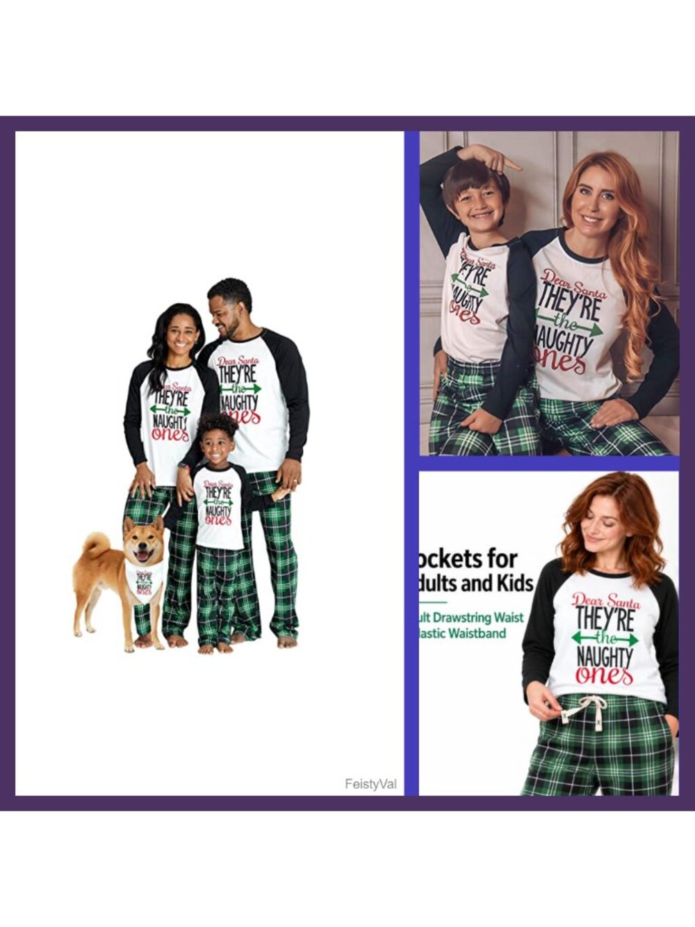 IFFEI Family Christmas Matching Pajama Set Long Sleeve Top Plaid Pants Pockets